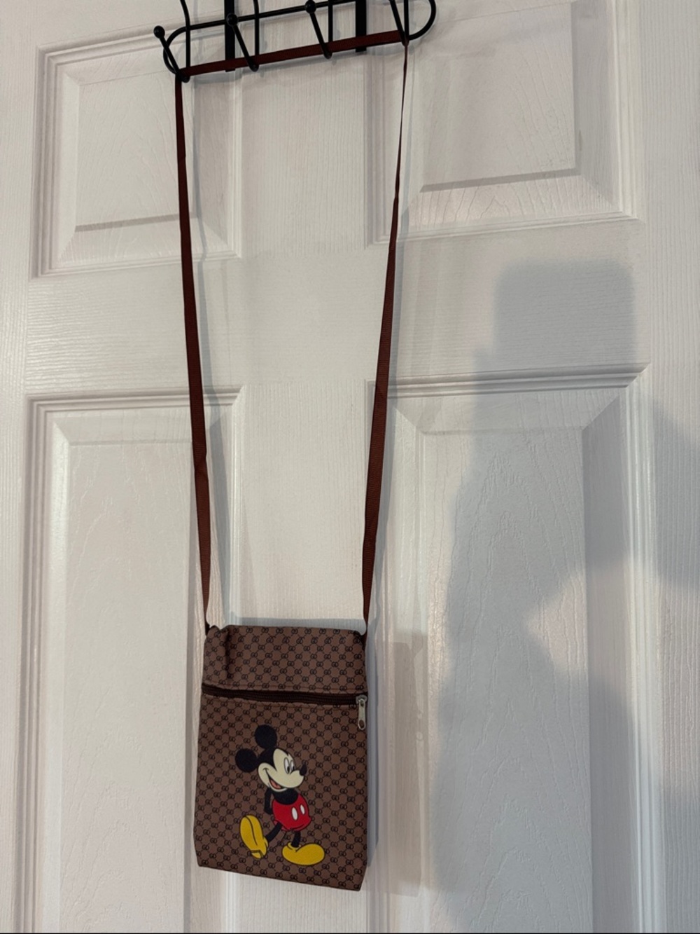 (NEW) Brown Monogram Crossbody Bag with Mickey Graphic